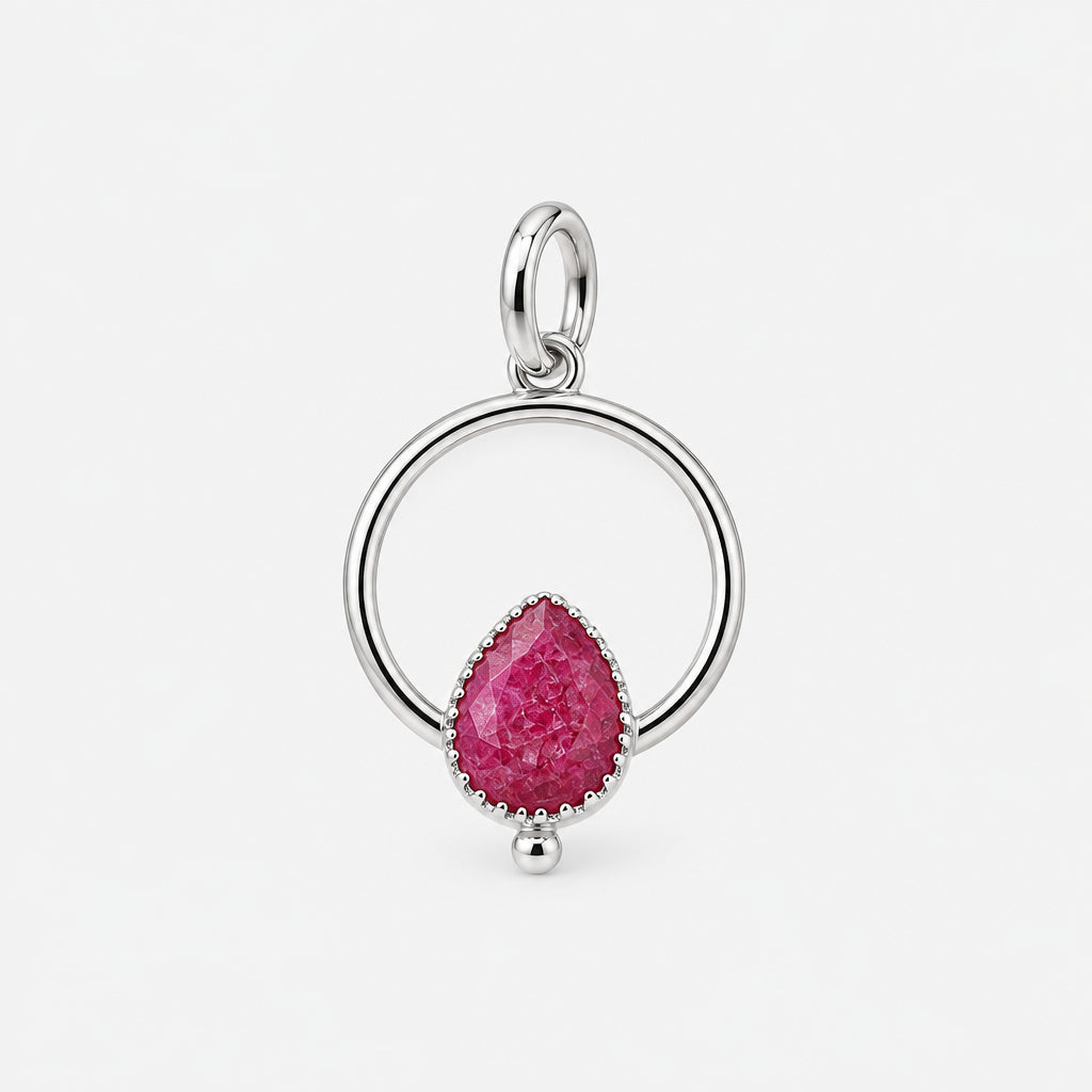 Red Onyx Circle Pendant in Sterling Silver
