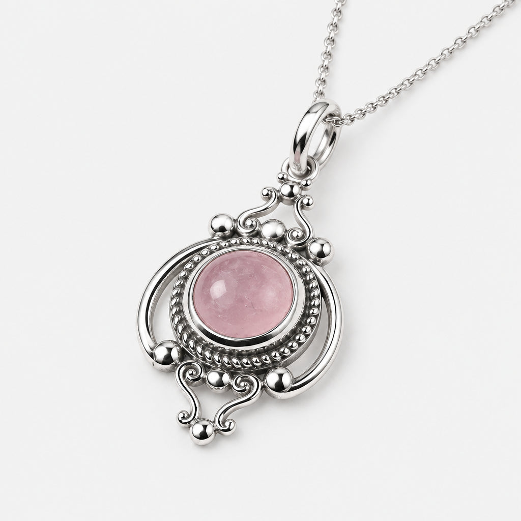 Rose Quartz Boho Pendant in 925 Sterling Silver