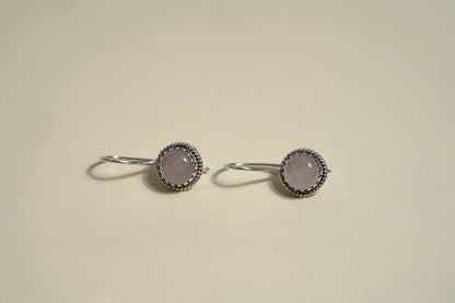 Rose Quartz Circle Drop Earrings in 925 Sterling Silver