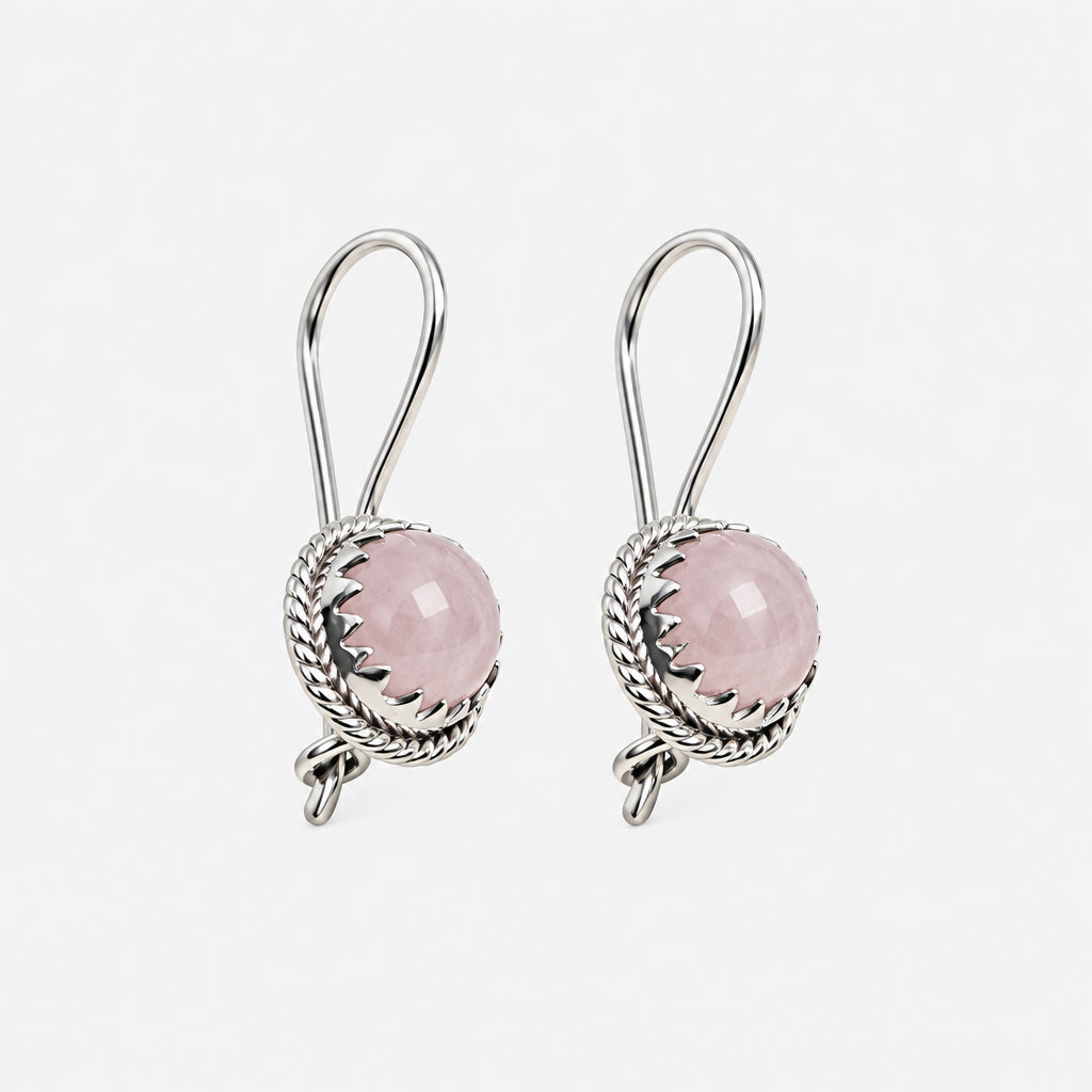 Rose Quartz Drop Earrings in Sterling Silver