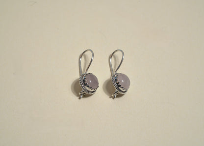 Rose Quartz Drop Earrings in Sterling Silver