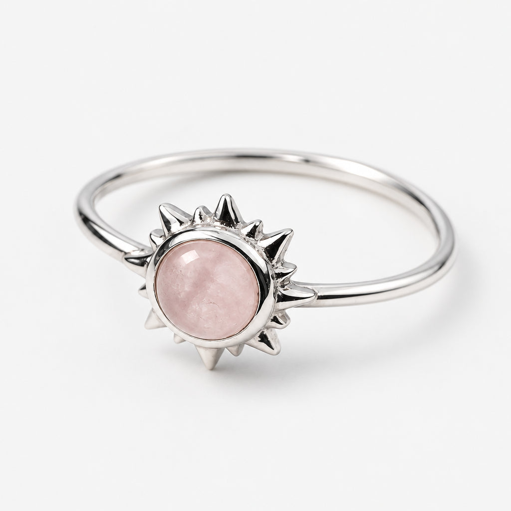 Rose Quartz Sun Ring in 925 Sterling Silver