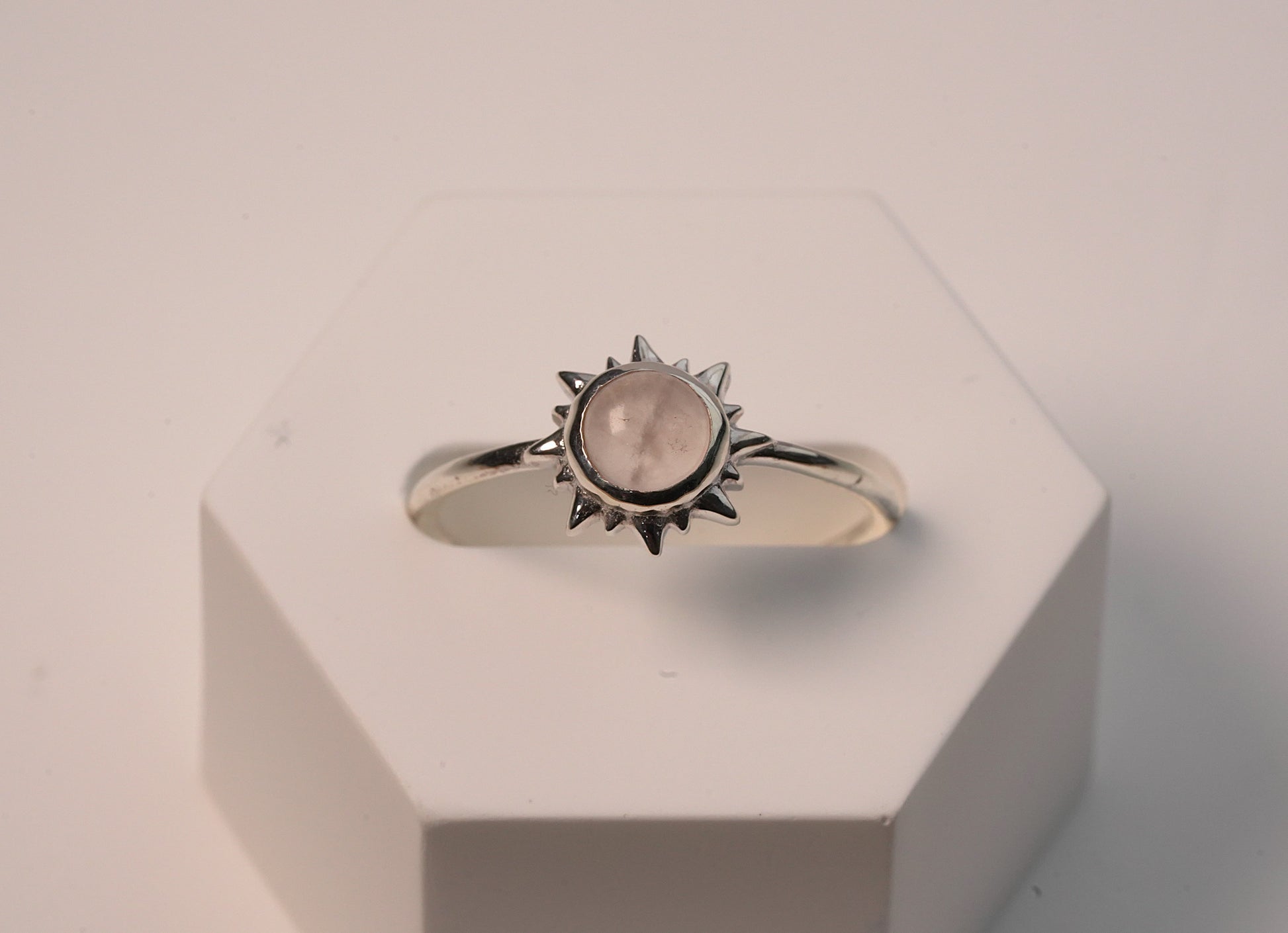 Rose Quartz Sun Ring in Sterling Silver