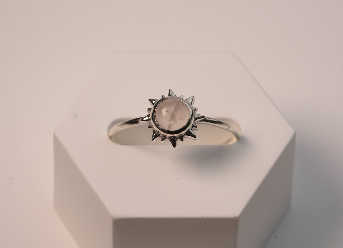 Rose Quartz Sun Ring in Sterling Silver