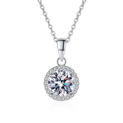 Round Moissanite Pendant Necklace Silver