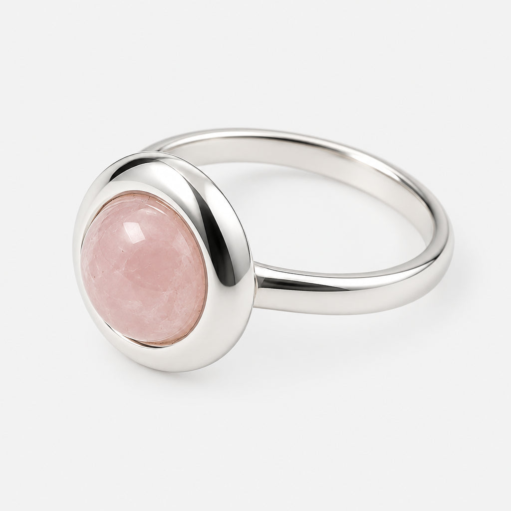 Round Rose Quartz Ring in Sterling Silver