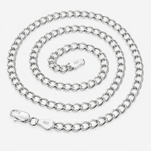  Silver Double Link Chain Charm Necklace