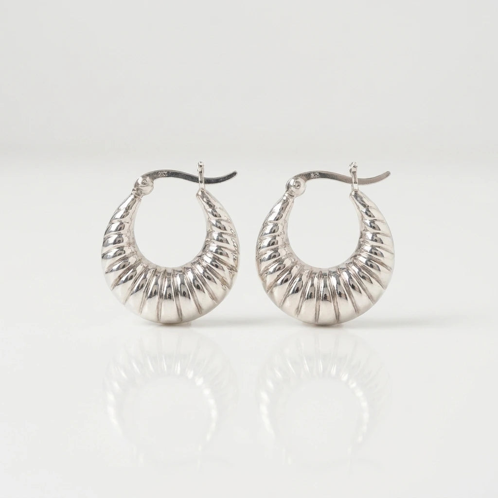 Silver Hoop Earrings- Chunky Style- 925 Sterling Silver- Boho Design | Silver Hoop Earrings- 925 Sterling Silver- Boho Texture and Design