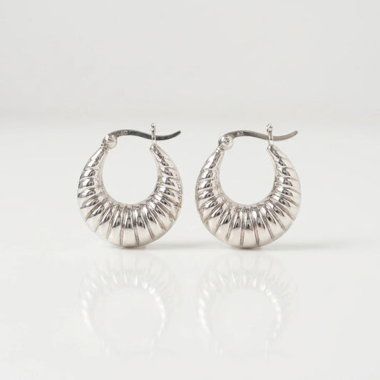 Silver Hoop Earrings- Chunky Style- 925 Sterling Silver- Boho Design | Silver Hoop Earrings- 925 Sterling Silver- Boho Texture and Design