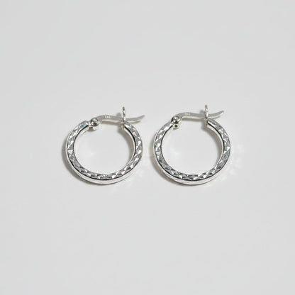 Small Textured Silver Hoop Earrings - Griha Threads & Treasure