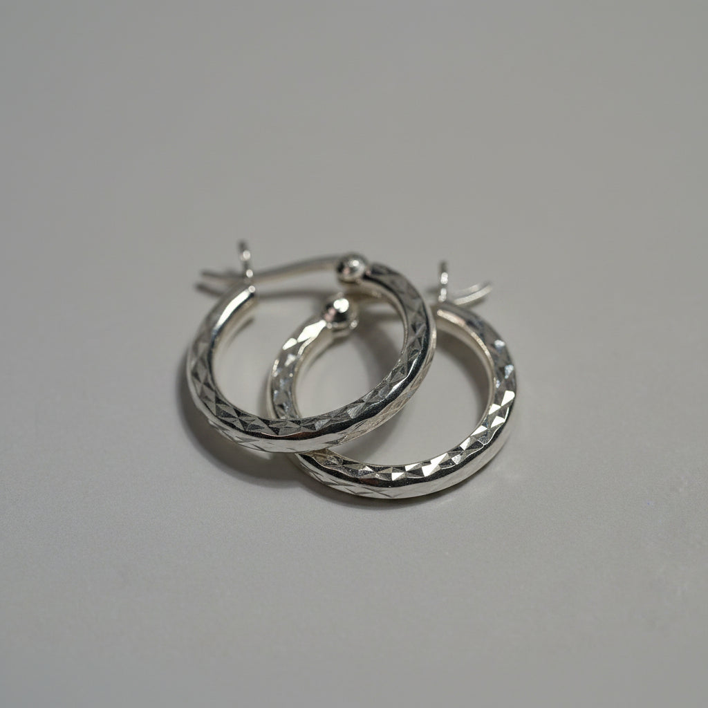 Small Textured Silver Hoop Earrings - Griha Threads & Treasure