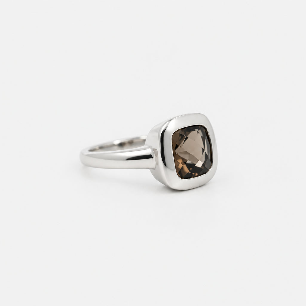 Smokey Quartz Gemstone Bezel set on a Sterling Silver Ring