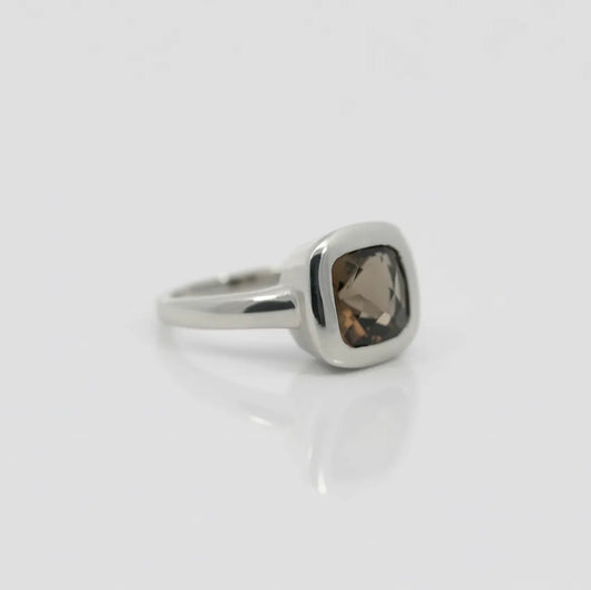 Smokey Quartz Gemstone Bezel set on a Sterling Silver Ring