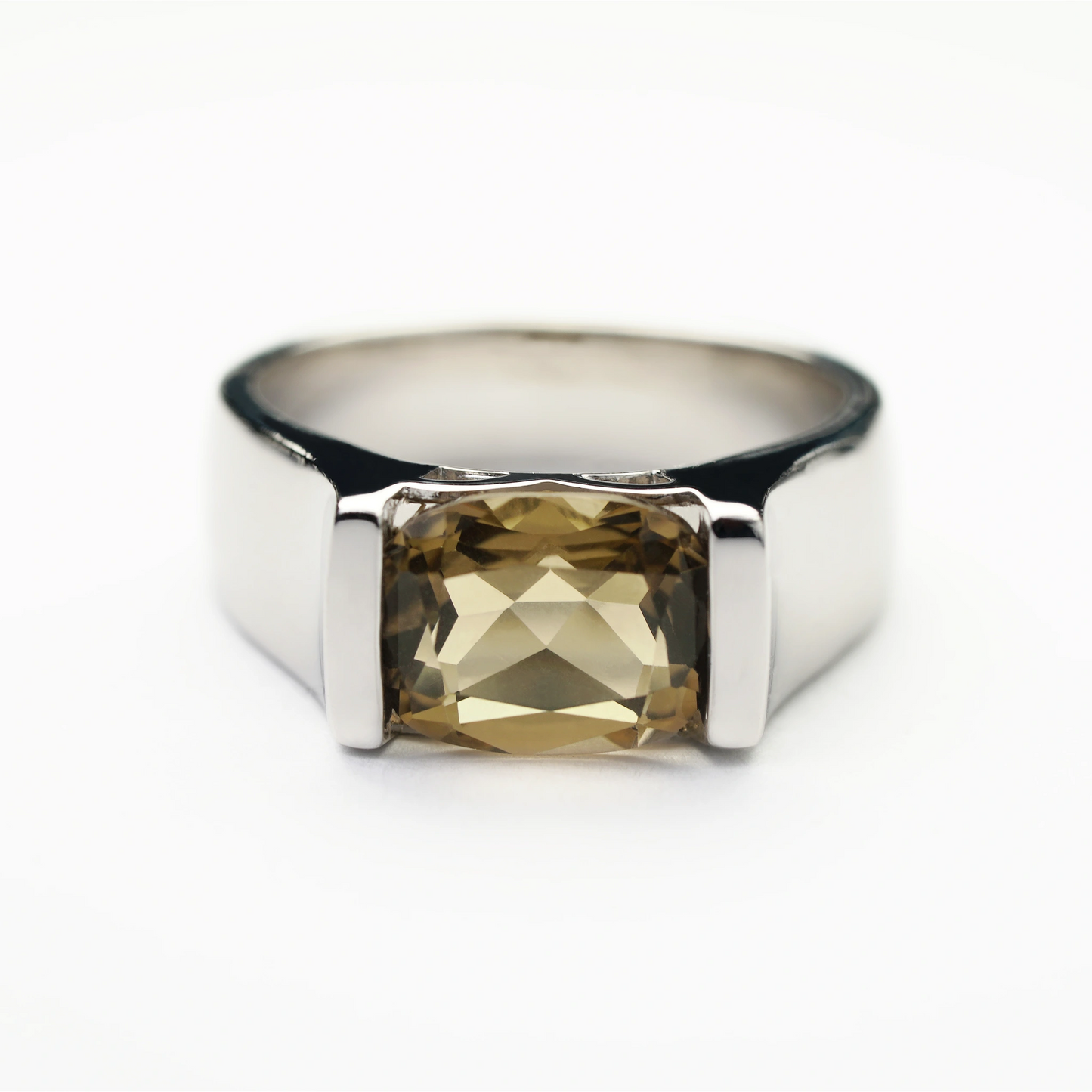Sterling Silver Smokey Quartz Ring – Rectangular Design