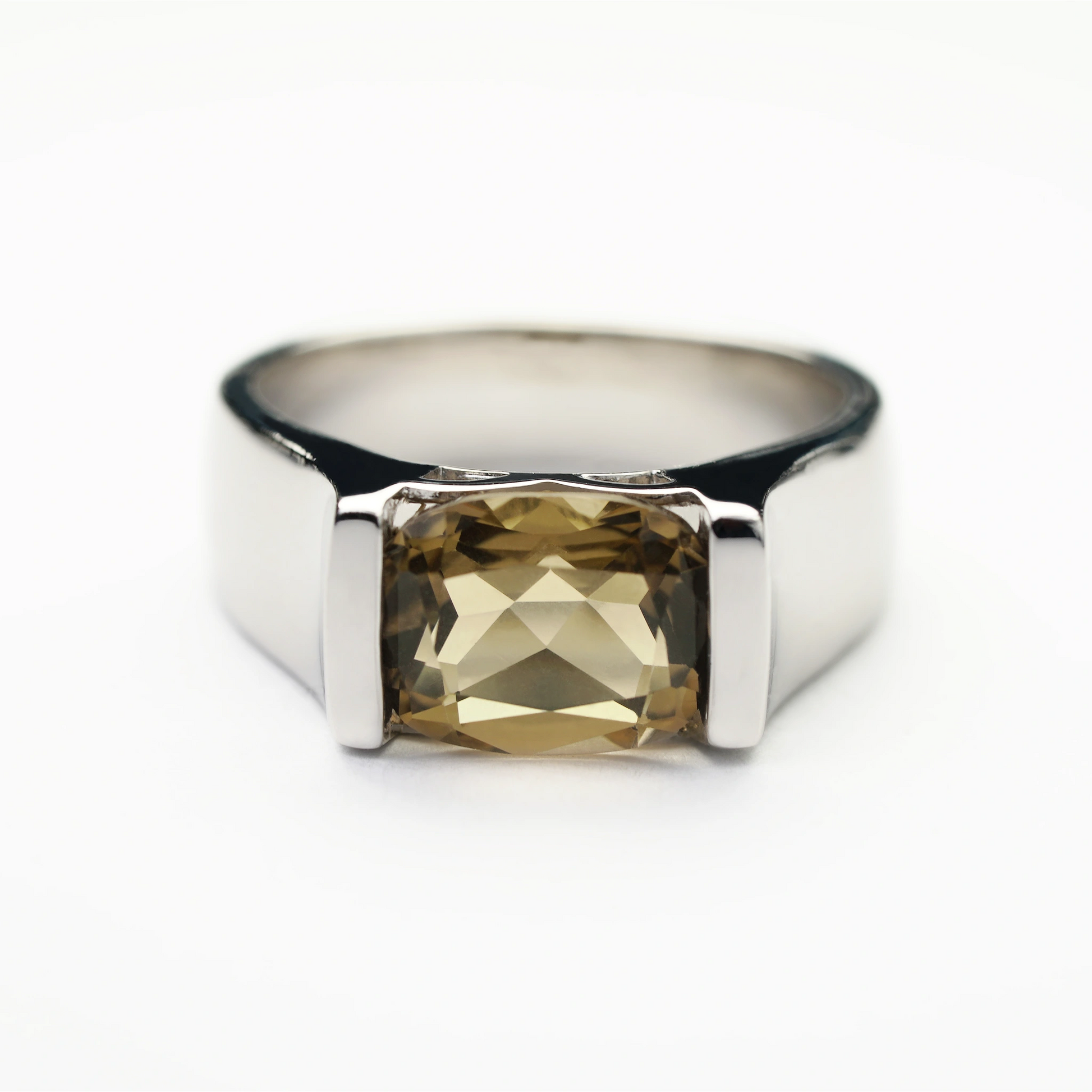 Sterling Silver Smokey Quartz Ring – Rectangular Design