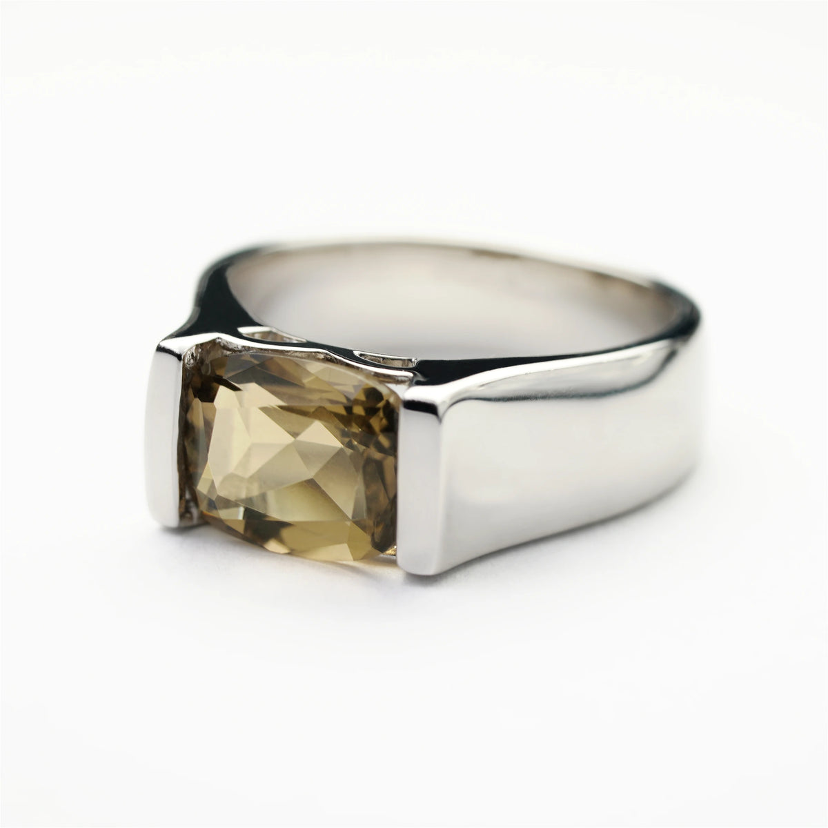 Sterling Silver Smokey Quartz Ring – Rectangular Design