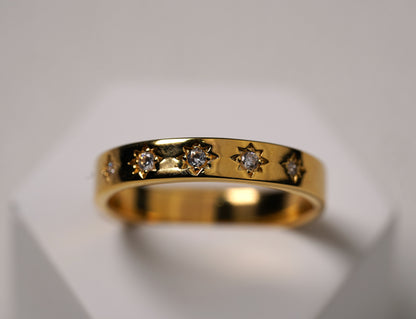 Gold Plated Sterling Silver Band Ring with Star Cubic Zirconia Feature