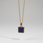 Gold Plated Sterling Silver Necklace with Large Square Real Lapis