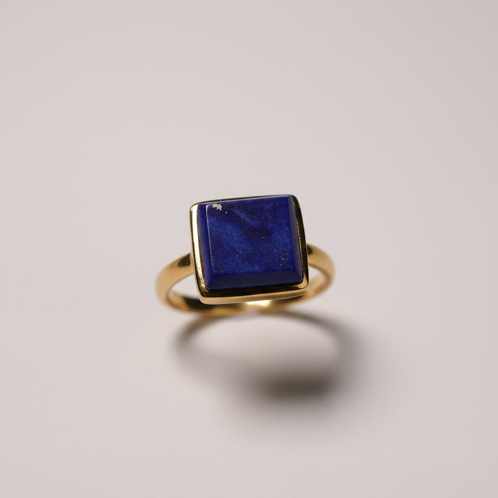 Gold Plated Sterling Silver Large Square Lapis Stone Ring