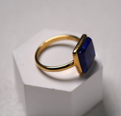 Gold Plated Sterling Silver Large Square Lapis Stone Ring