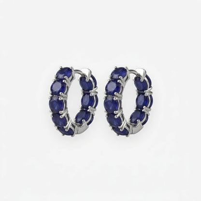 natural sapphire set on sterling silver hoop earrings