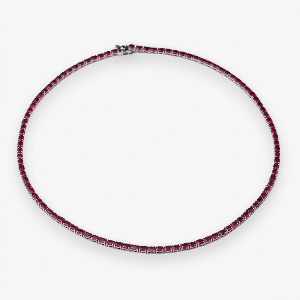 Sterling Silver Ruby Tennis Necklace – Natural Gemstone | Sterling Silver Natural Ruby Tennis Necklace | Griha