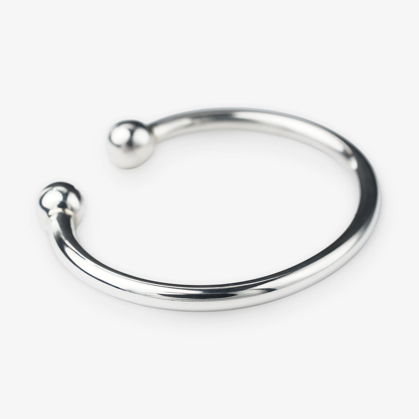 Sterling Silver Solid Cuff Bangle with Ball Ends