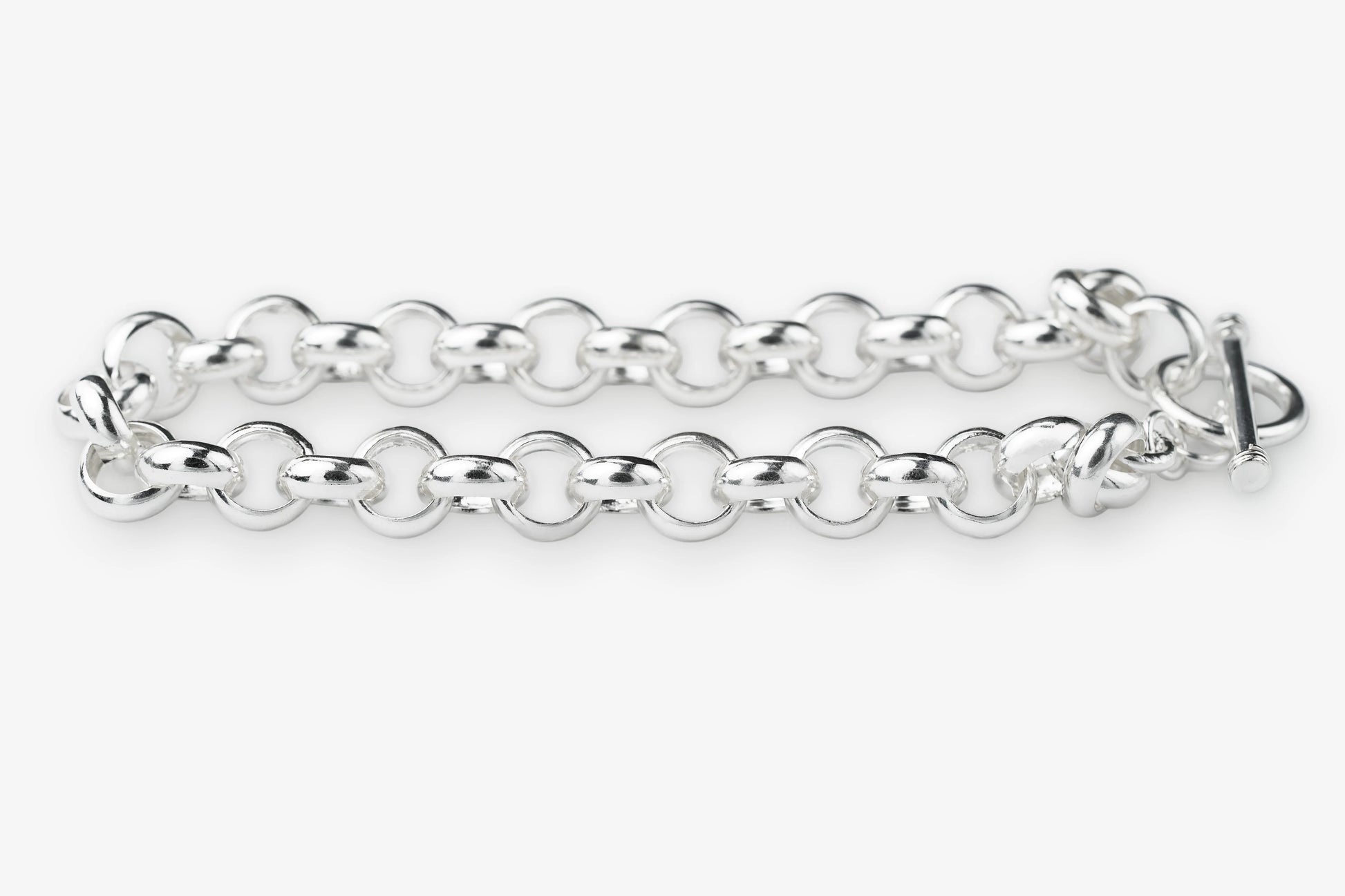 Sterling silver chain bracelet belcher chain design on a white background