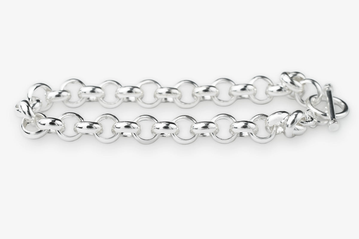 Sterling silver chain bracelet belcher chain design on a white background
