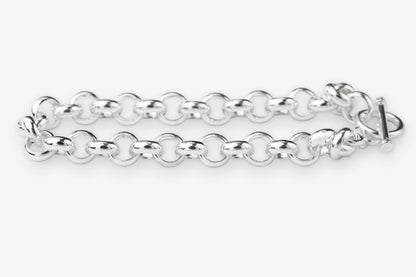 Sterling silver chain bracelet belcher chain design on a white background