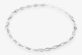 Silver paperclip chain necklace on a white background