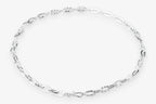 Silver paperclip chain necklace on a white background