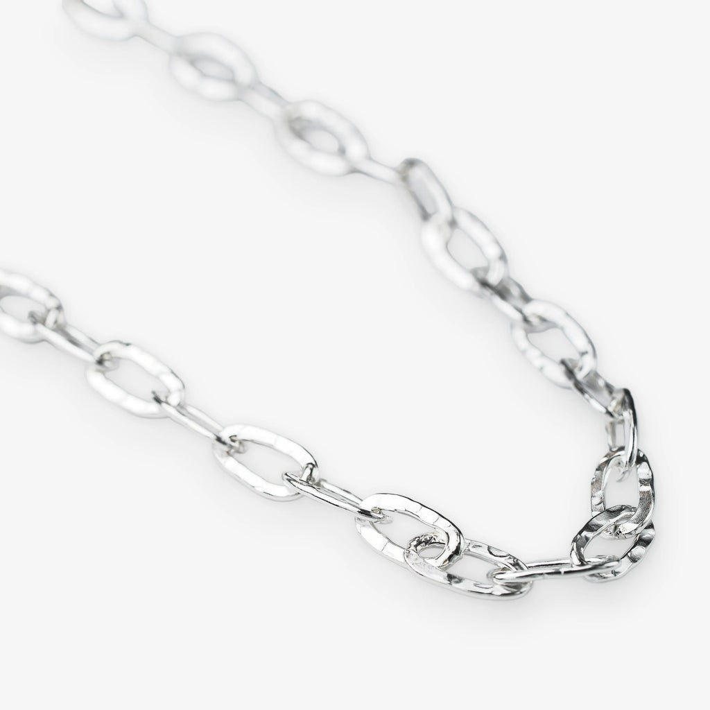 Sterling Silver paperclip chain necklace on a white background
