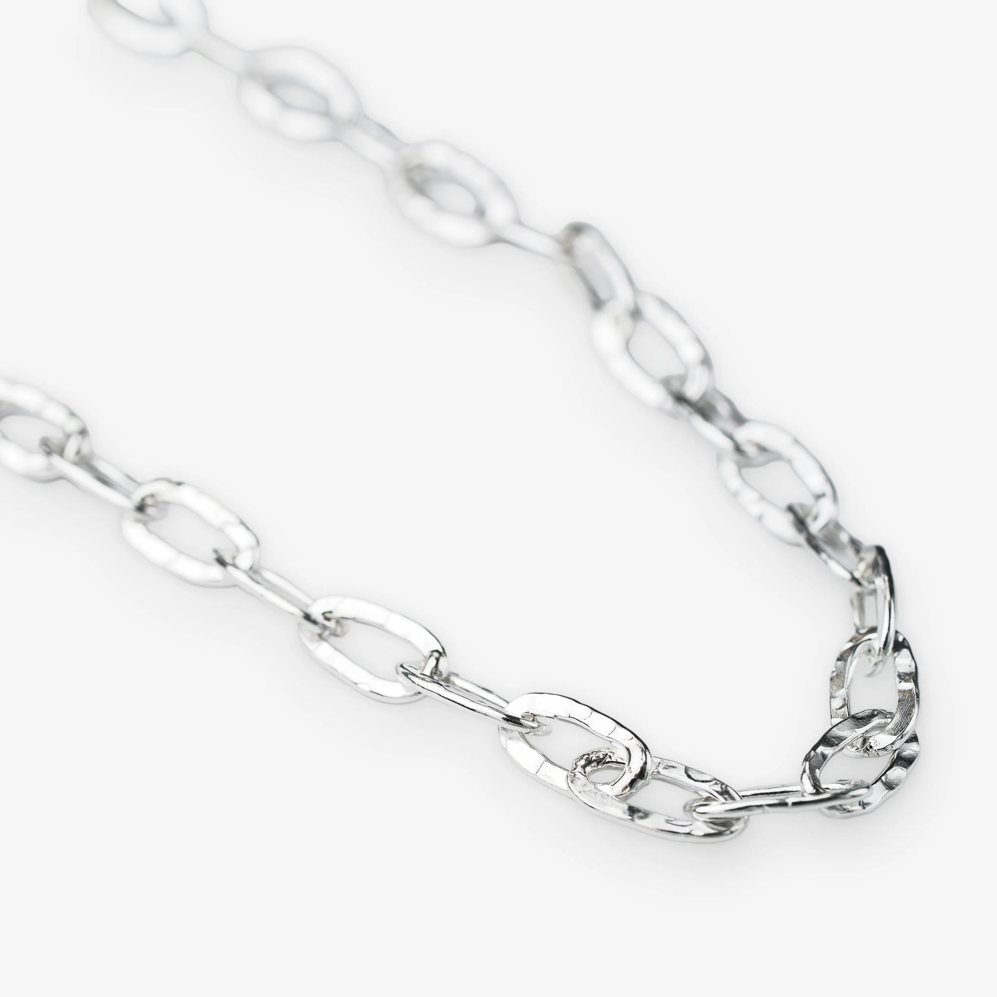 Sterling Silver paperclip chain necklace on a white background
