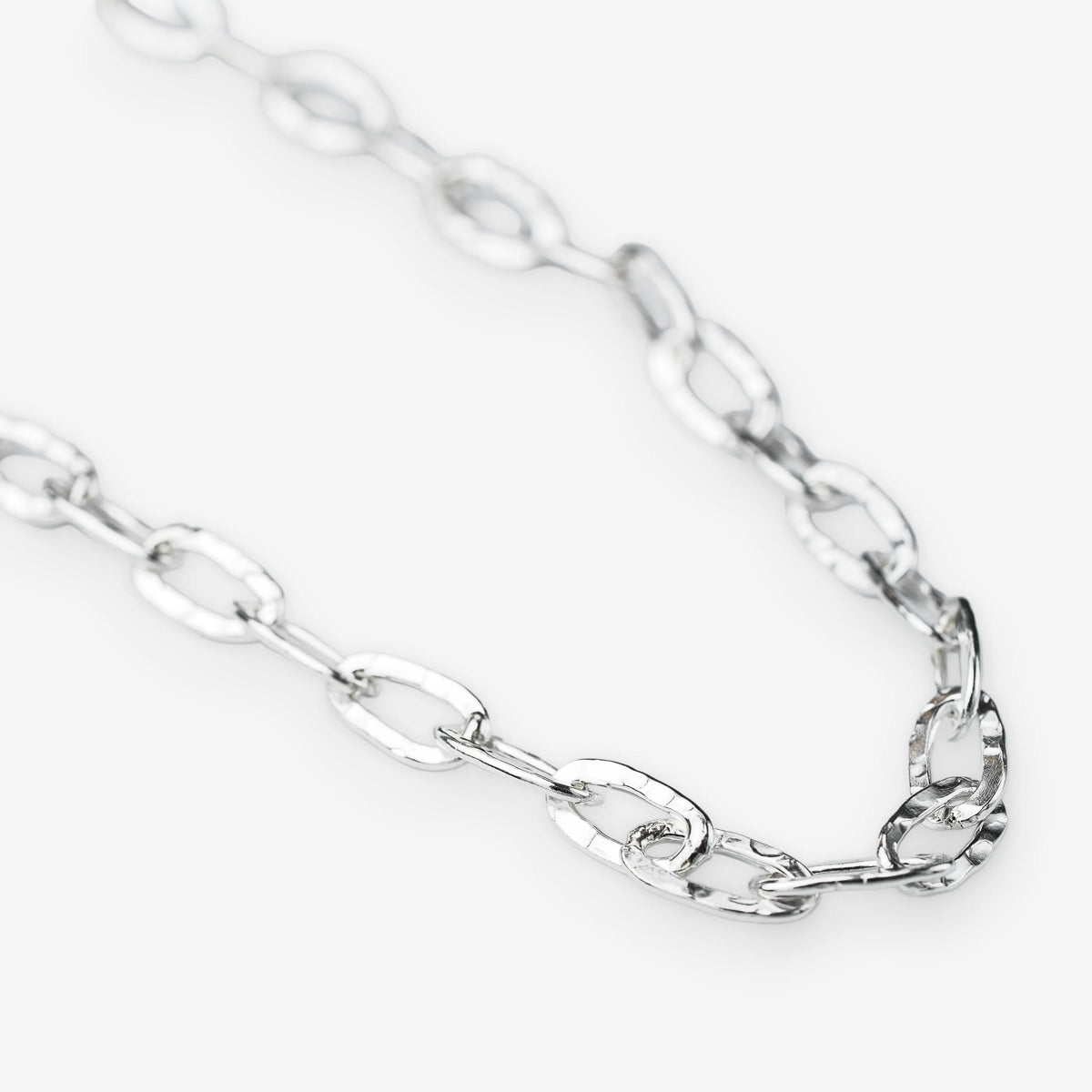 Sterling Silver paperclip chain necklace on a white background
