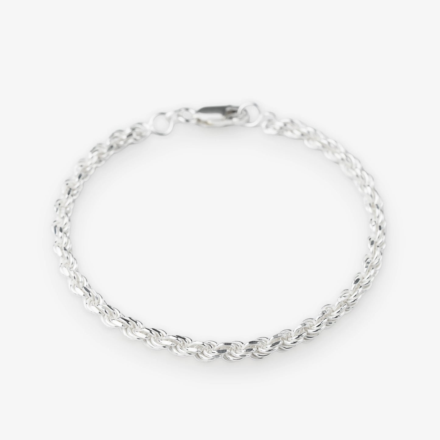 Sterling Silver Woven Rope Bracelet on white background modern silver jewellery