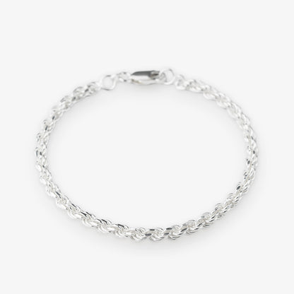 Sterling Silver Woven Rope Bracelet on white background modern silver jewellery