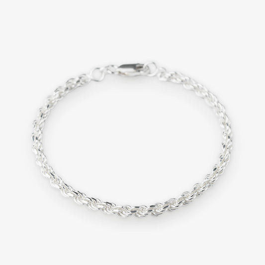 Sterling Silver Woven Rope Bracelet on white background modern silver jewellery