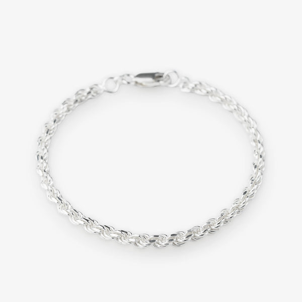 Sterling Silver Woven Rope Bracelet on white background modern silver jewellery