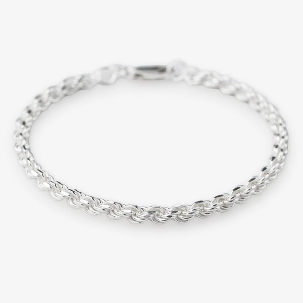 Sterling silver woven rope bracelet 925 silver on white background modern silver jewellery 
