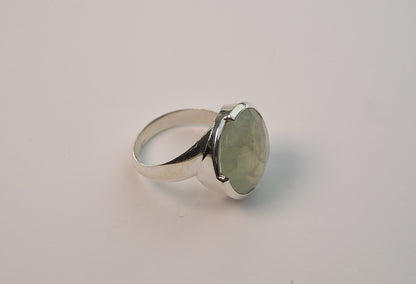  Sterling Silver Big Green Moonstone Cut Ring
