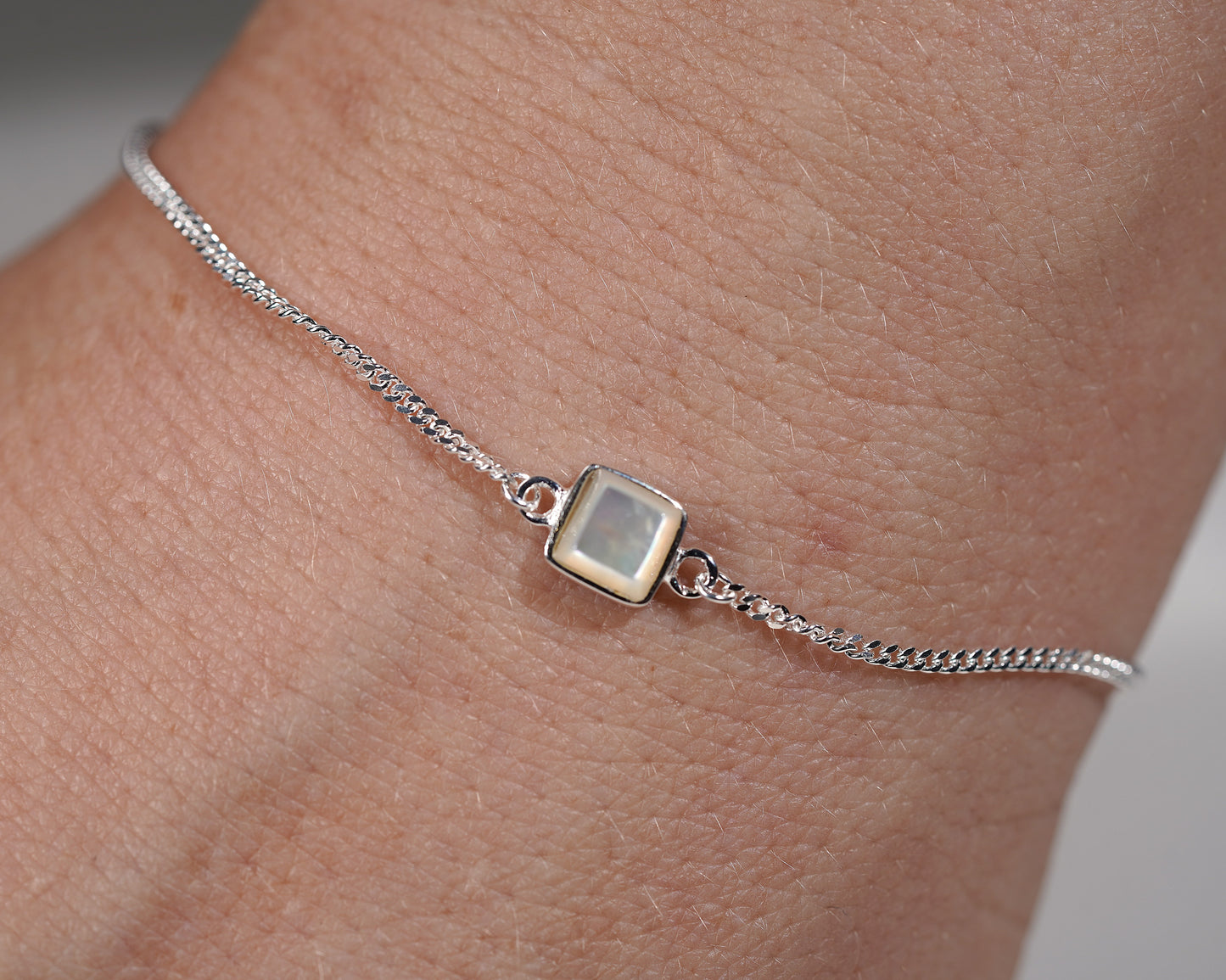 Sterling Silver Bracelet with Square Mother of Pearl