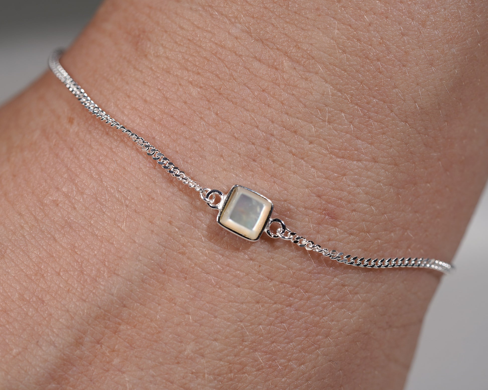 Sterling Silver Bracelet with Square Mother of Pearl
