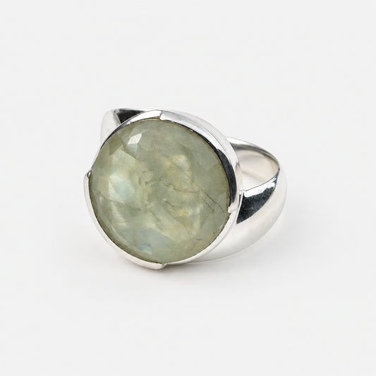  Sterling Silver Chunky Green Moonstone Cut Ring