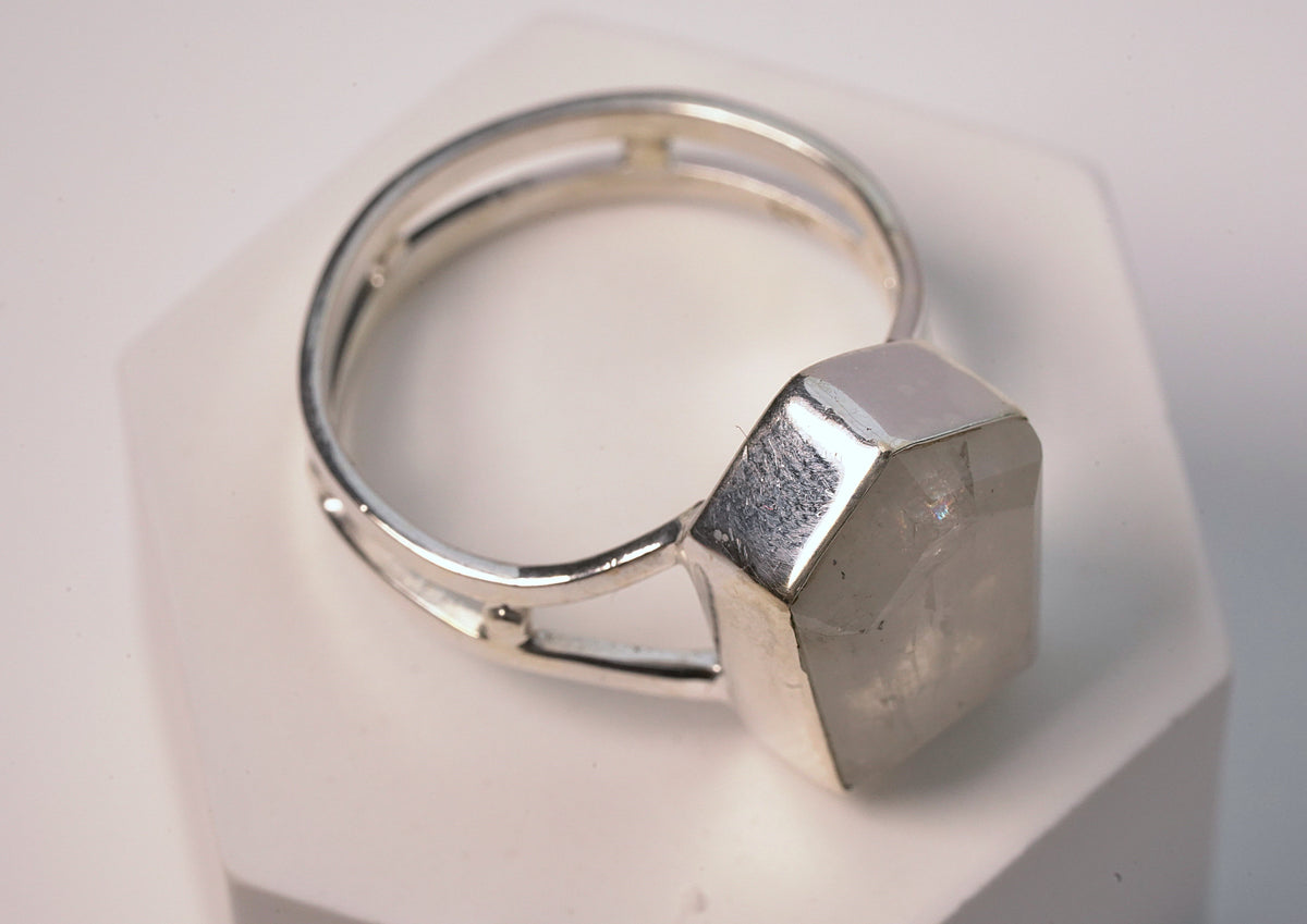 Sterling Silver Chunky Pentagon White Moonstone Ring