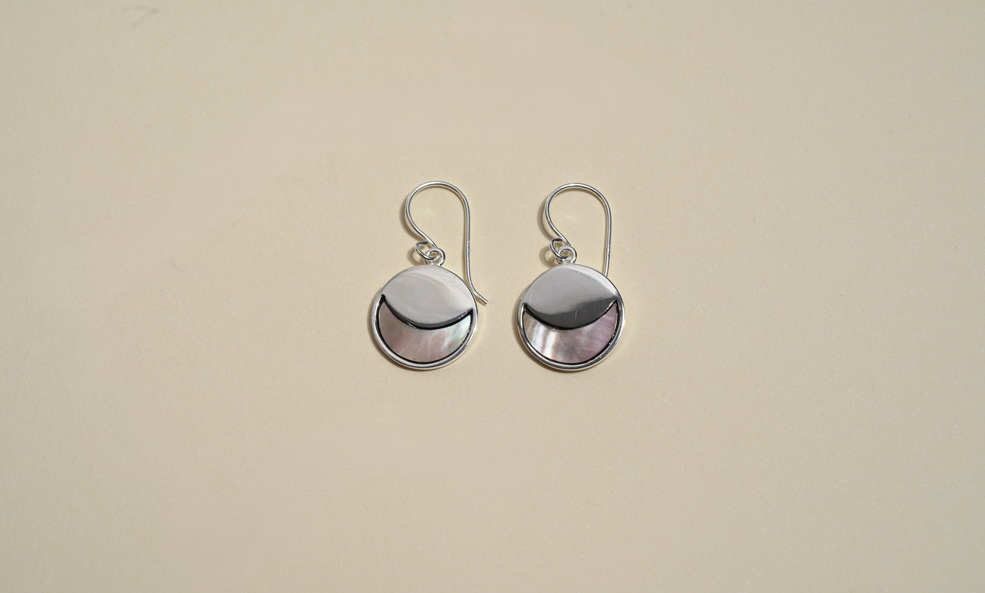 Sterling Silver Circle Moon Earrings with Black Opal