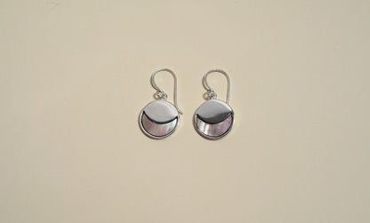 Sterling Silver Circle Moon Earrings with Black Opal