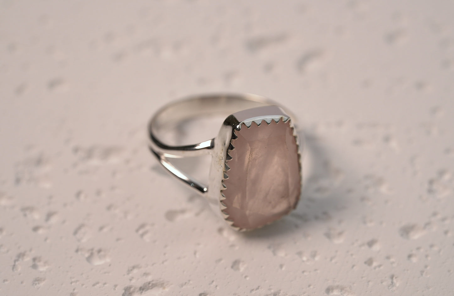 Sterling Silver Cut Rose Quartz Ring