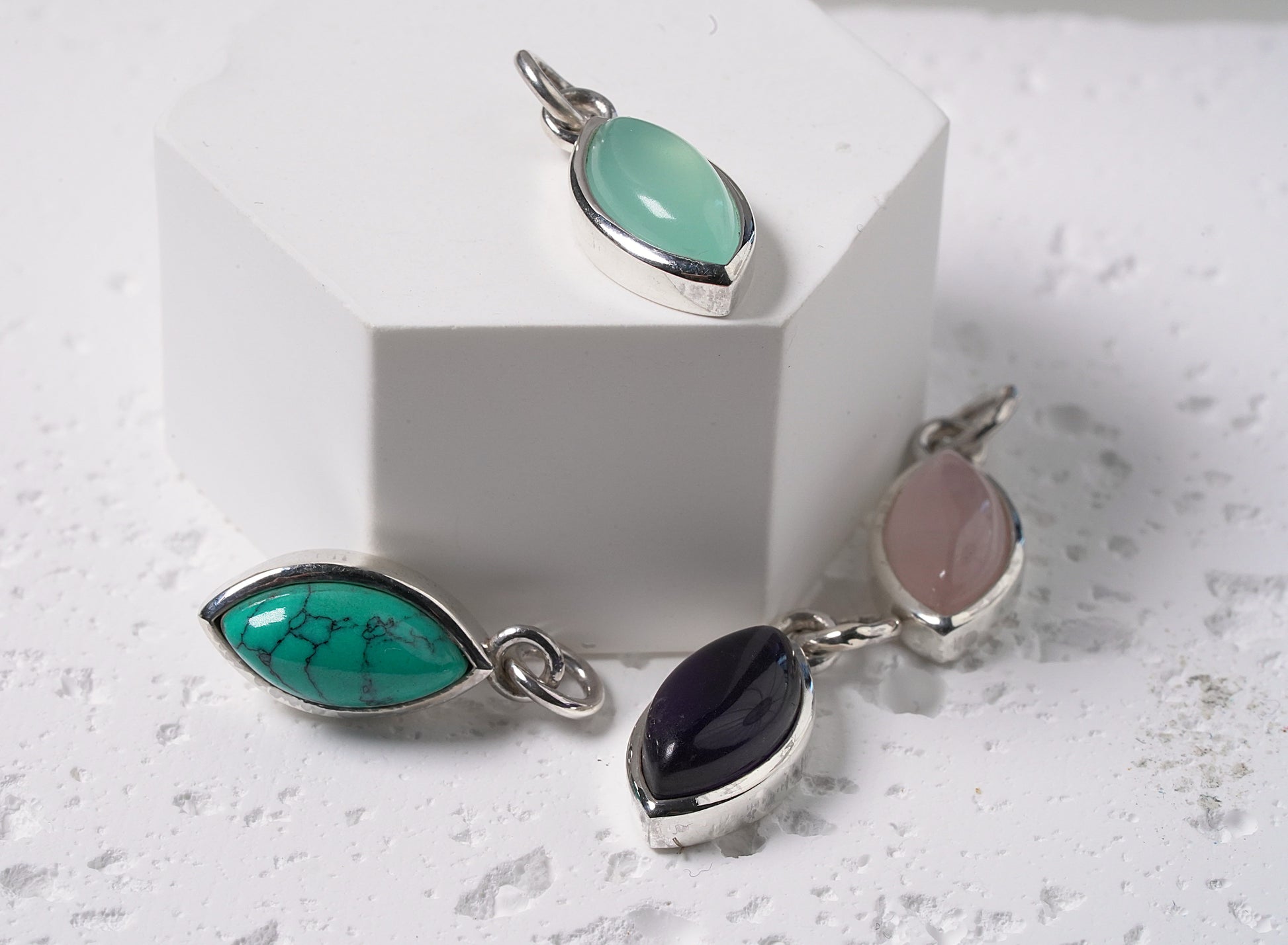 Sterling Silver Drop Shaped Natural Oval Stone Pendant