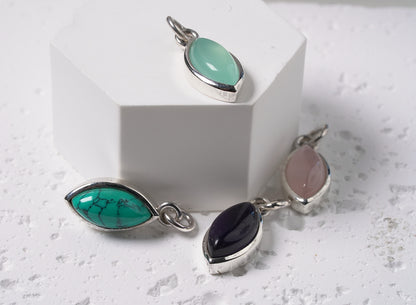 Sterling Silver Drop Shaped Natural Oval Stone Pendant